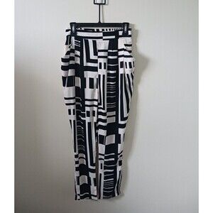 Mustard Seed Ankle Pants Geometric Print Elastic Waist Zip Black White Size S
